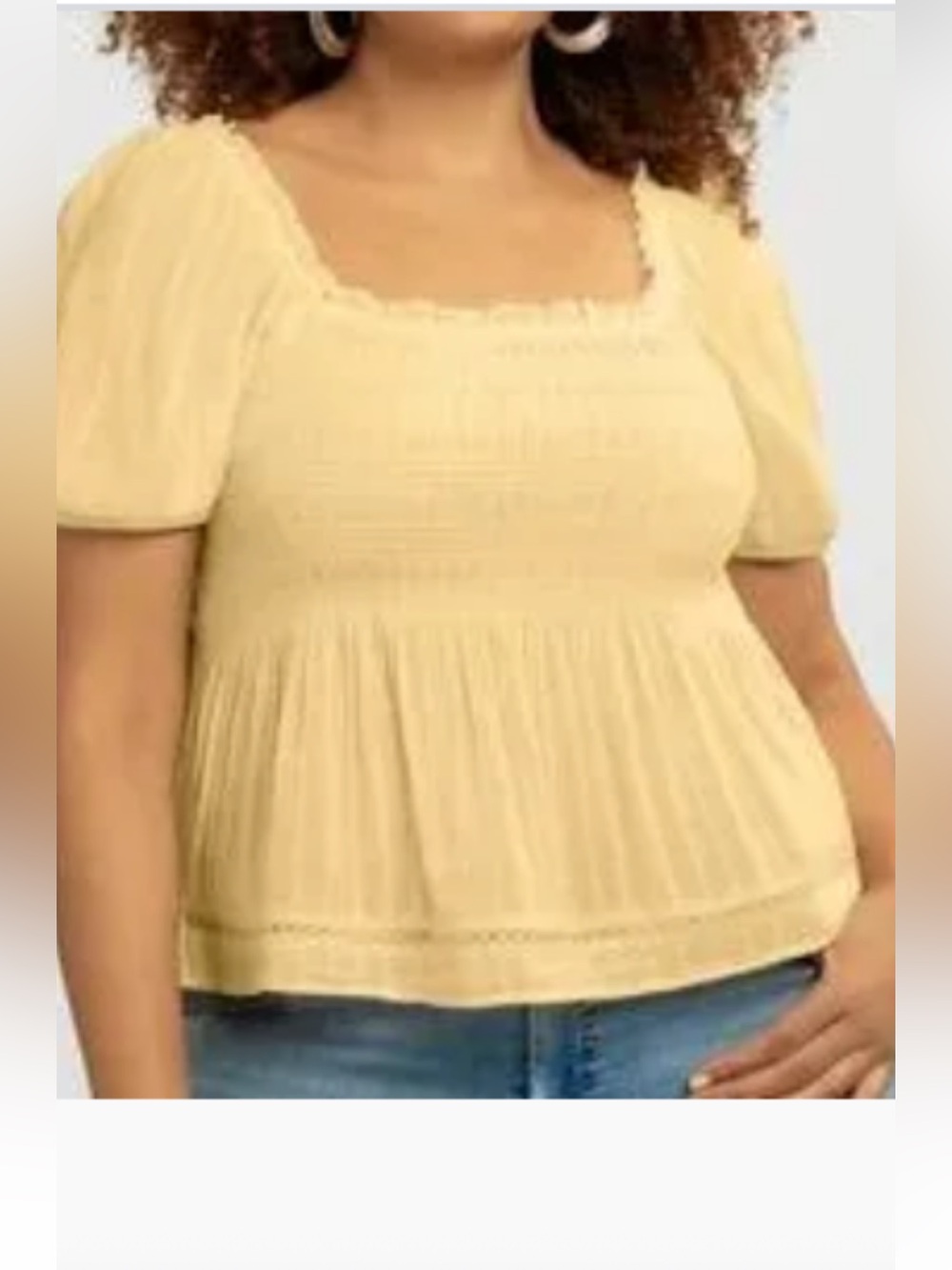 Jessica Simpson Pale Yellow Smocked Peplum Blouse
